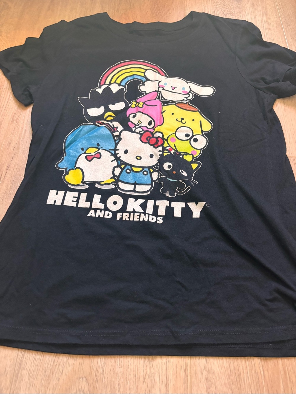 Hello Kitty Black Tee with Colorful Sanrio Characters